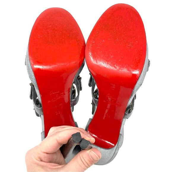 Christian Louboutin Lima 120 Silver Platform Buckle Sandals Heels 39 - Picture 11 of 14